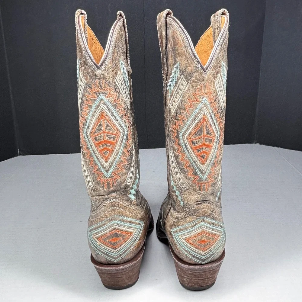 Corral Teens 2 Leather Western Boots Aztec Southwestern Embroidered F1049 GUC
